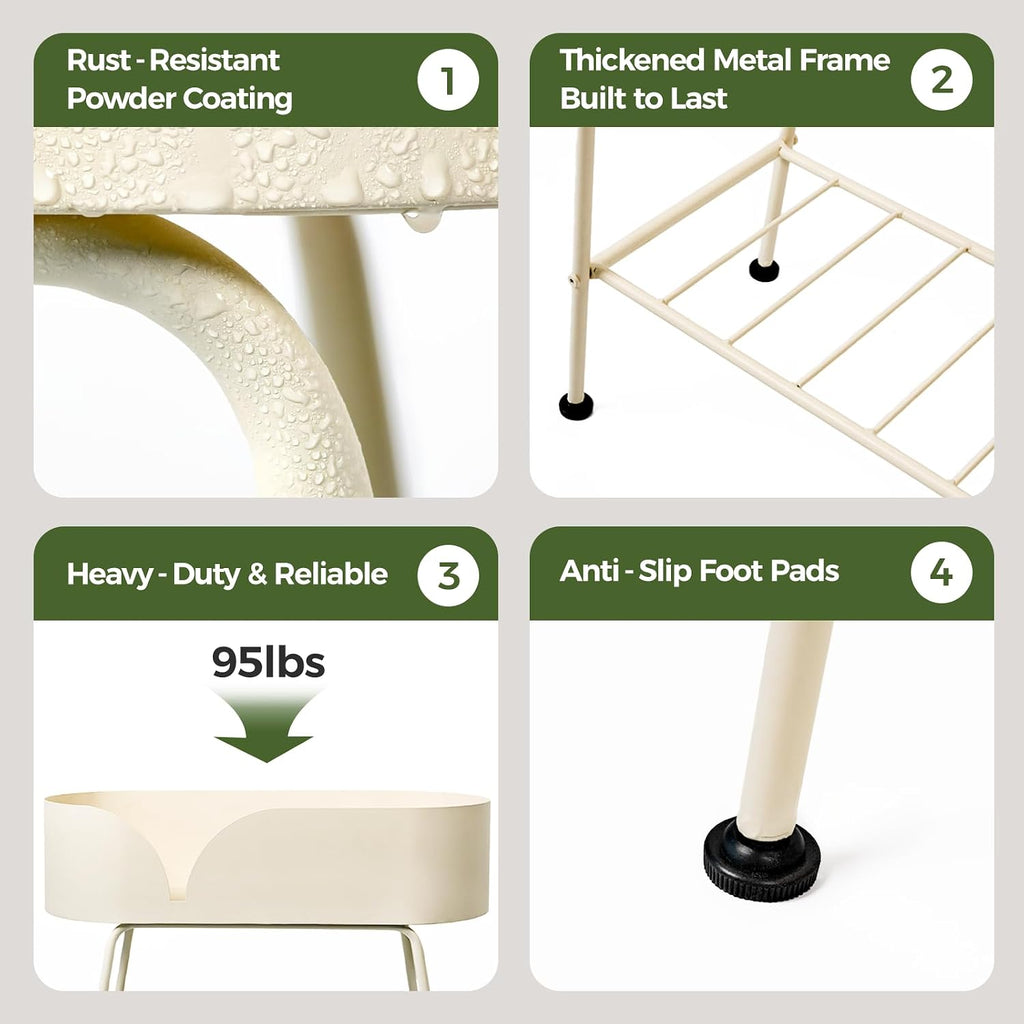 Metal Plant Stand 2 Tier Plant Stand Indoor Outdoor White | Plant Shelf for Tall Plants Plant Table and Display Stand