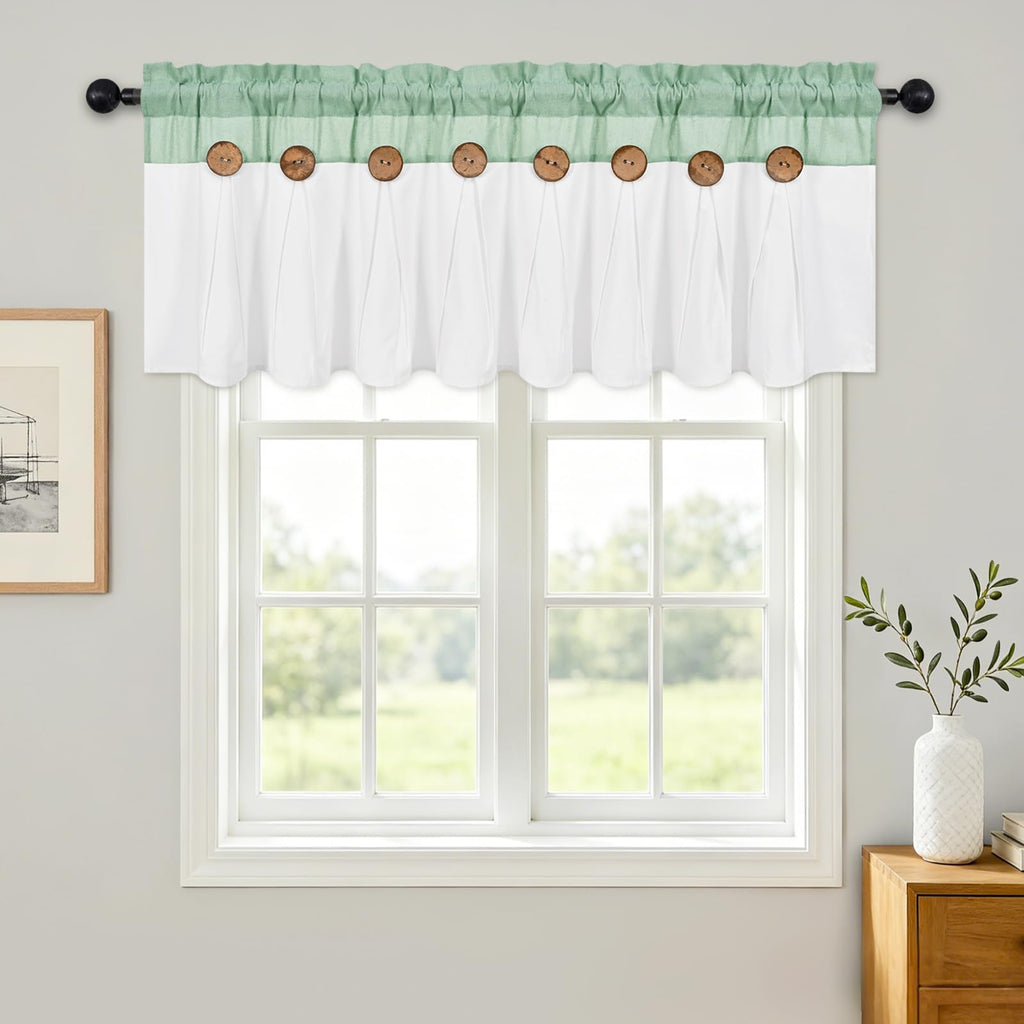 Farmhouse Valances for Windows 52x18, Cotton Linen, Teal & White