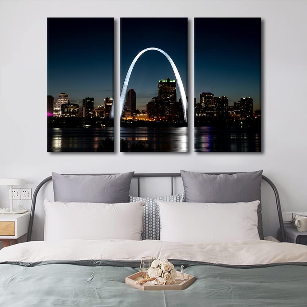 St. Louis Gateway Arch at Night Canvas Prints Missouri Cityscape Painting Pictures City Skyline Modern Canvas Wall