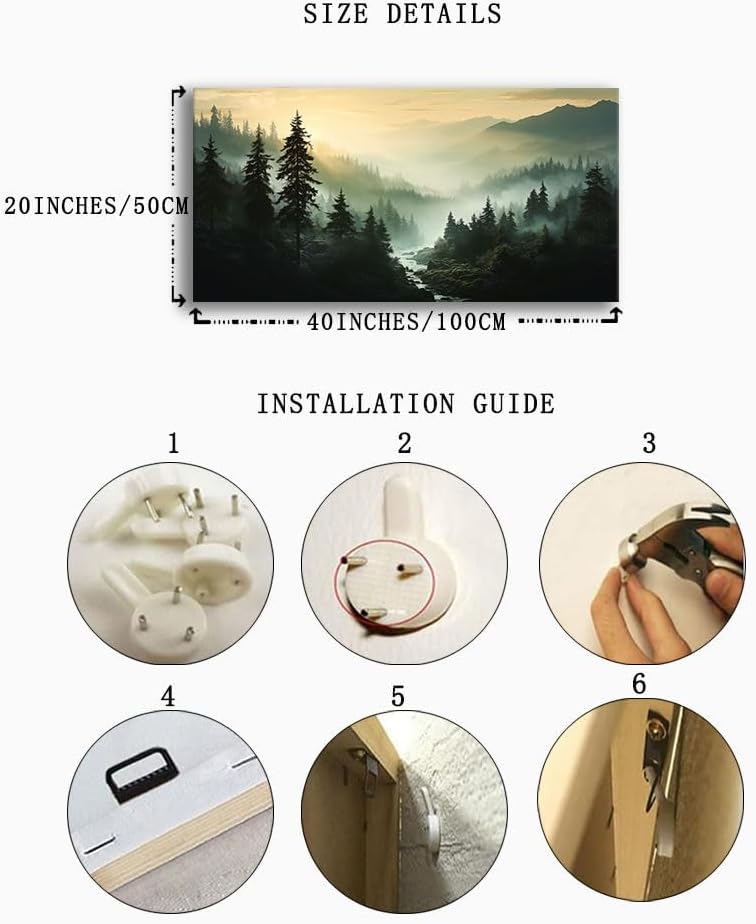 Misty Forest Canvas Wall Art Foggy Mountain Landscape Nature Picture Decor Living Room Pine Trees Smoky Scenery