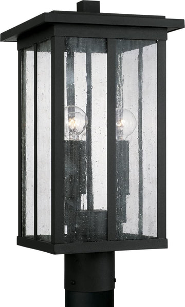 Barrett Antiqued Glass Rectangular Outdoor Post Lantern, 3-Light 180 Total Watts, 19" H x 9" W, Black