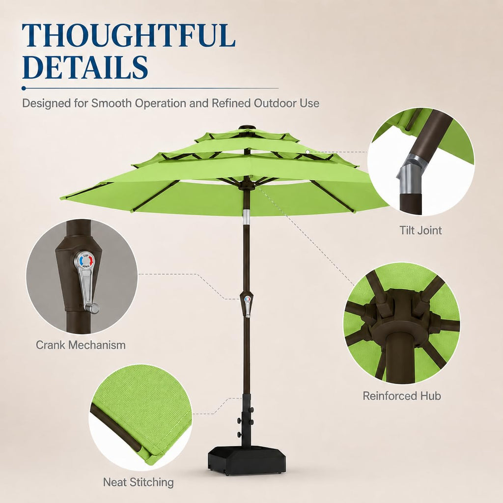 10ft Patio Umbrella, 3-Tier Vented Outdoor Table Umbrella with 8 Sturdy Fiberglass Ribs, Windproof Market Umbrella