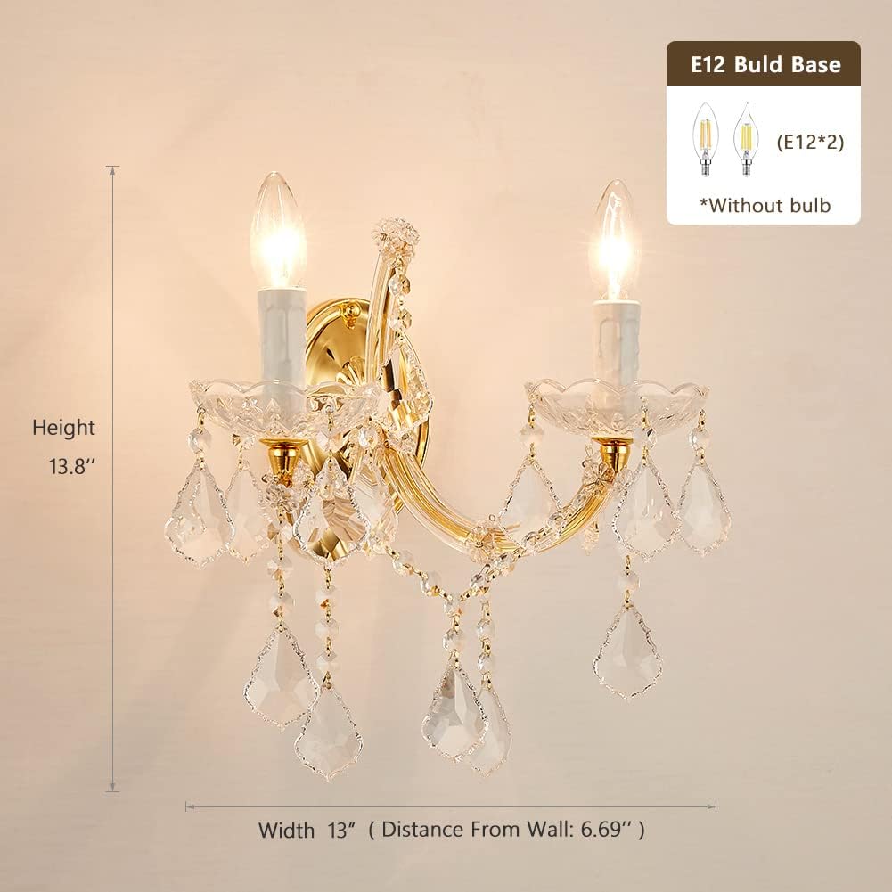 Crystal Wall Lights, Modern Sconce - Brilliant 2 Lights Maria Theresa Wall Lamp Light Fixtures, Gold Wall Mounted