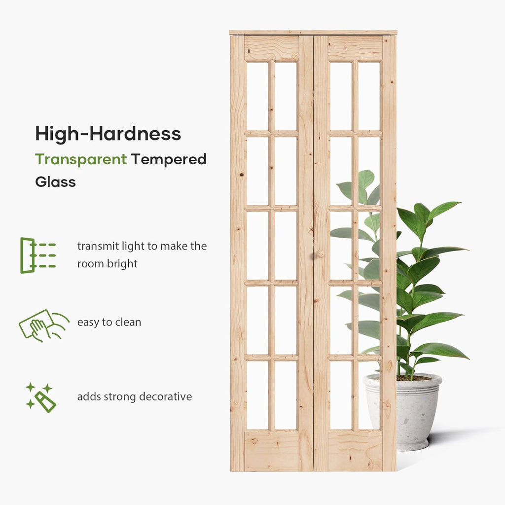 Bifold Closet Door,for 32in x 80in (Double 16x80) Opening,French Glass Barn Doors with 2.66FT Concea
