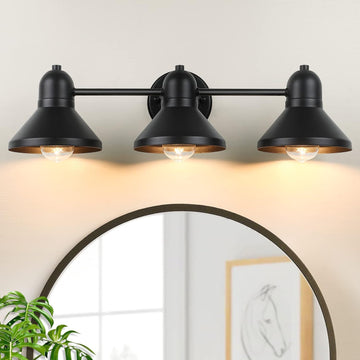 Bathroom Light Fixtures,3-Light Black Metal Vanity Light Over Mirror | Farmhouse Rustic Industrial Bathroom Vanity