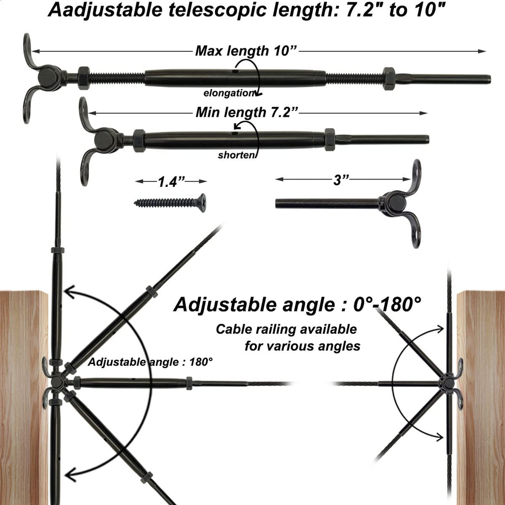 Black Cable Railing Hardware Kit, for 1/8 Cable Railing System for Wood Posts, Stainless Steel Swage Toggle