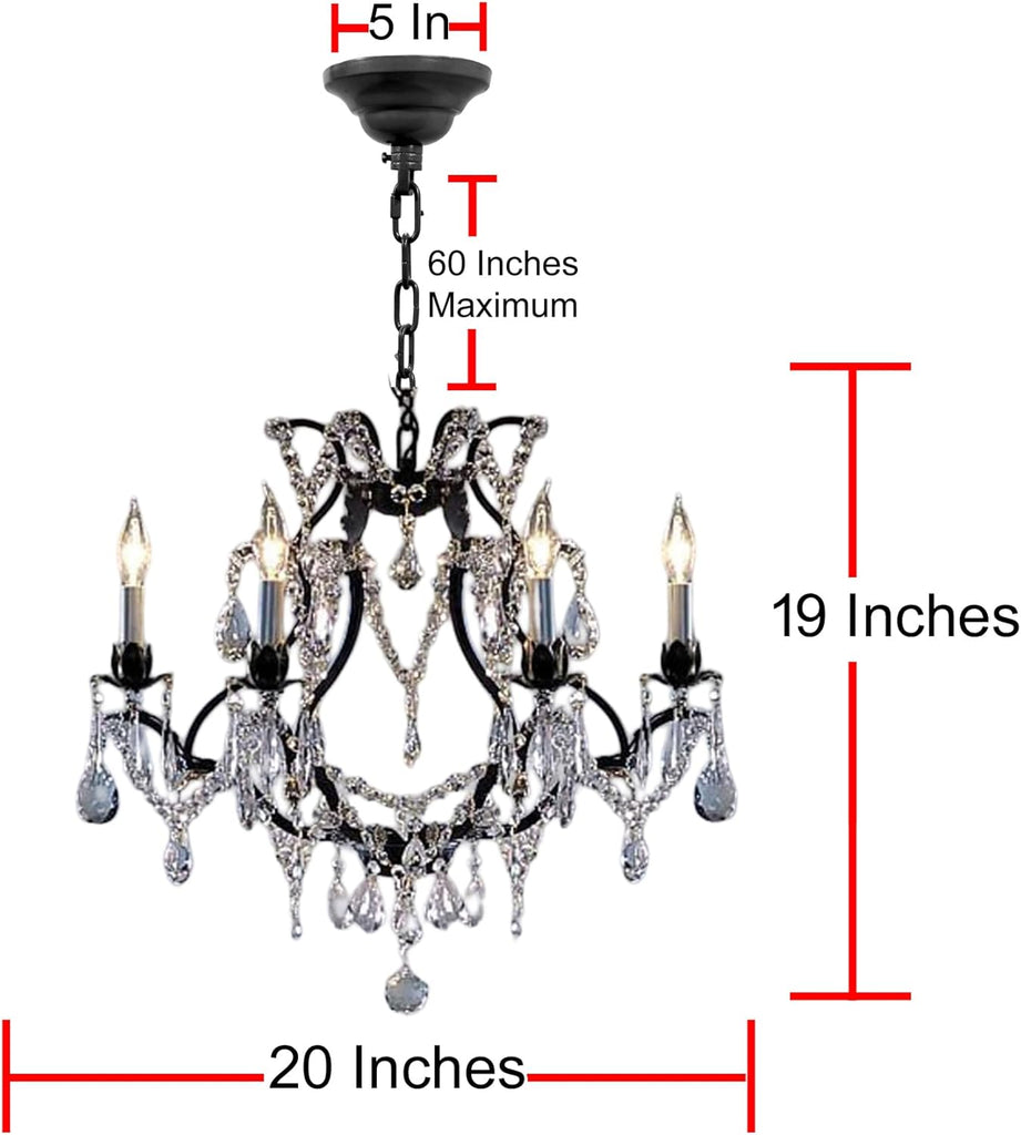 Black Wrought Iron & Crystal Chandelier Modern Farmhouse Chandelier for Dining Room Chandelier Light,Dining Room Light Fixture - 6 Lights 20" x 19"