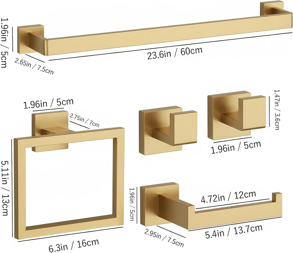 5-Piece Brushed Gold Bathroom Accessories Set 23.6 Inch Towel Bar Set. | ﻿ SUS 304 Stainless Steel Bathroom Hardware