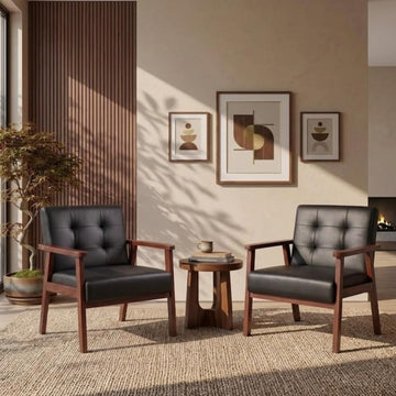 Retro Leather Accent Chairs, Arm Lounge Chairs - Set of 2