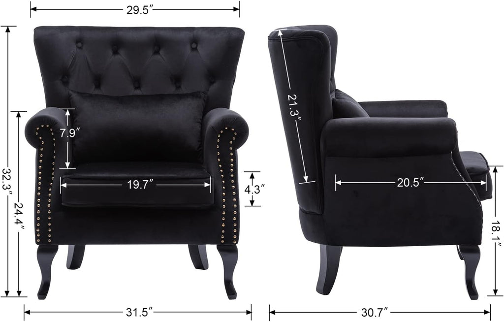 Mid-Century Modern Accent Chair Comfy Tufted Single Sofa Chair Wingback Armchair with Pillow for Club, Living Room