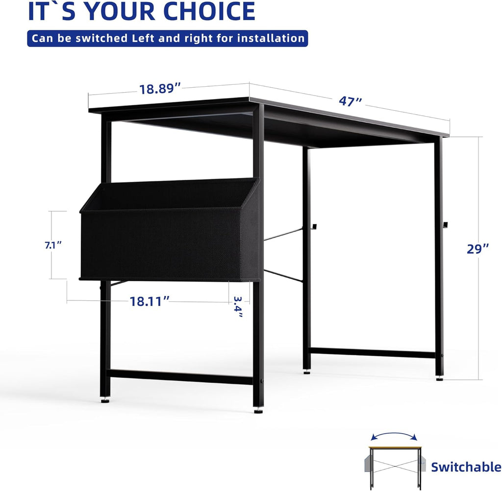 47 Inch Computer Desk for Small Spaces with Storage Bag, Home Office Work Desk with Headphone Hook