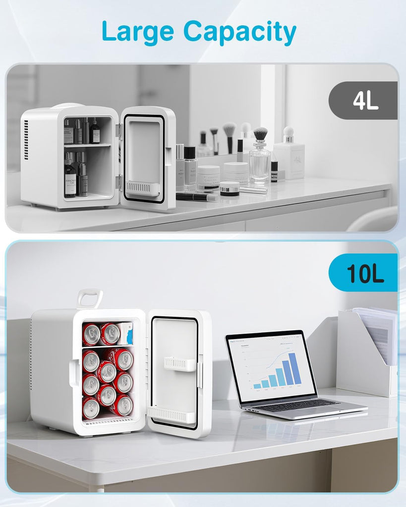 Compact Mini Fridge, 10L Portable Small Refrigerator, 2.6 Gal Mini Fridge with AC/DC Adapters, Small Cosmetics Cooler