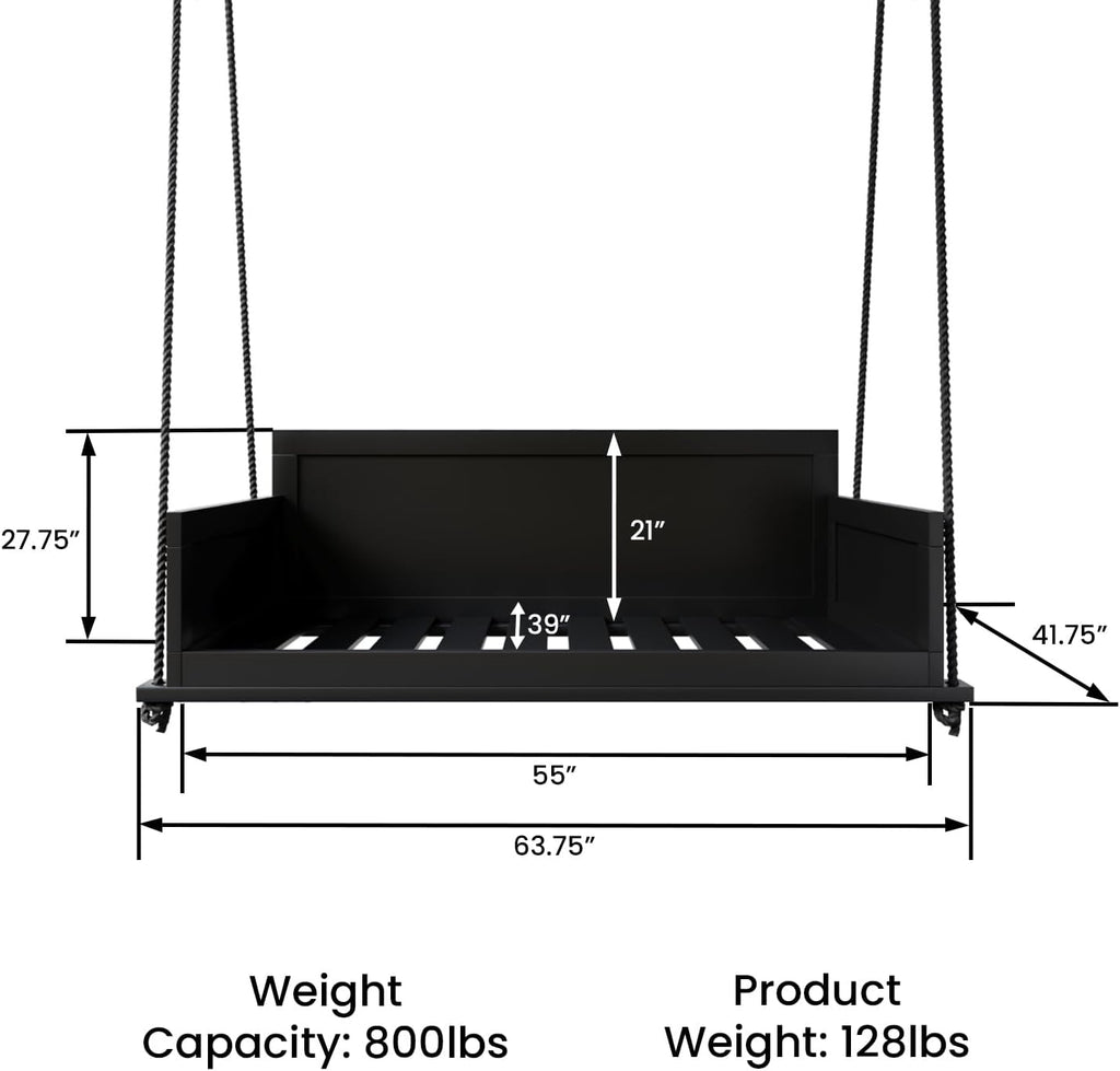 Casual The Philly Amish Crafted 5 Foot Porch Swing Bed in Black, Daybed Swing Made in The USA from Kiln Dried Pine
