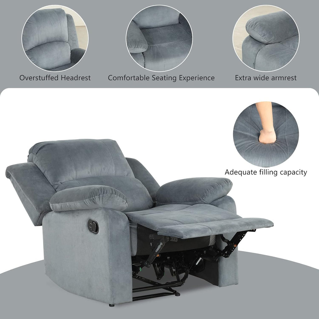Manual Recliner Chair, Soft Fabric Overstuffed Recliner Single Sofa Chair , Heavy Duty and Safety Reclining Mechanism