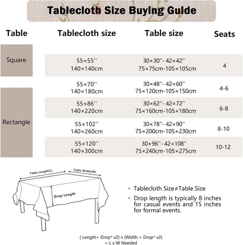 Linen Spring Flowers Tablecloth with Tassels, Rustic Farmhouse Embroidery Waterproof Table Cloths fo