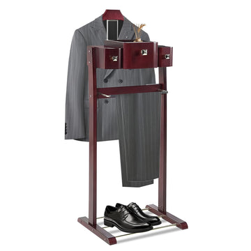 Mens Valet Stand With Top Tray Non-Slip Trouser Bar Clothes Valet Suit Stand Freestanding Clothes Rack Entryway