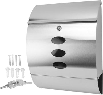 Wall Mount Mailbox, Large Capacity Security Locking Mailbox Rustproof Metal Post Box (Sliver)