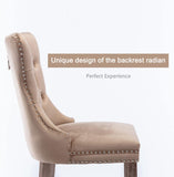 Velvet Dining Chairs Set of 4, Tufted Upholstered Chairs with Nailhead Back and Ring Pull, Solid Wood Legs, Khaki