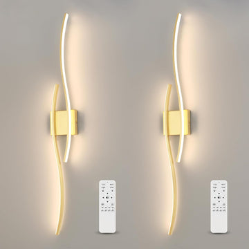 Modern LED Wall Sconce Set of Two with Remote Control, 40" Dimmable Wall Sconces Lighting Set of 2, Gold Wall Light