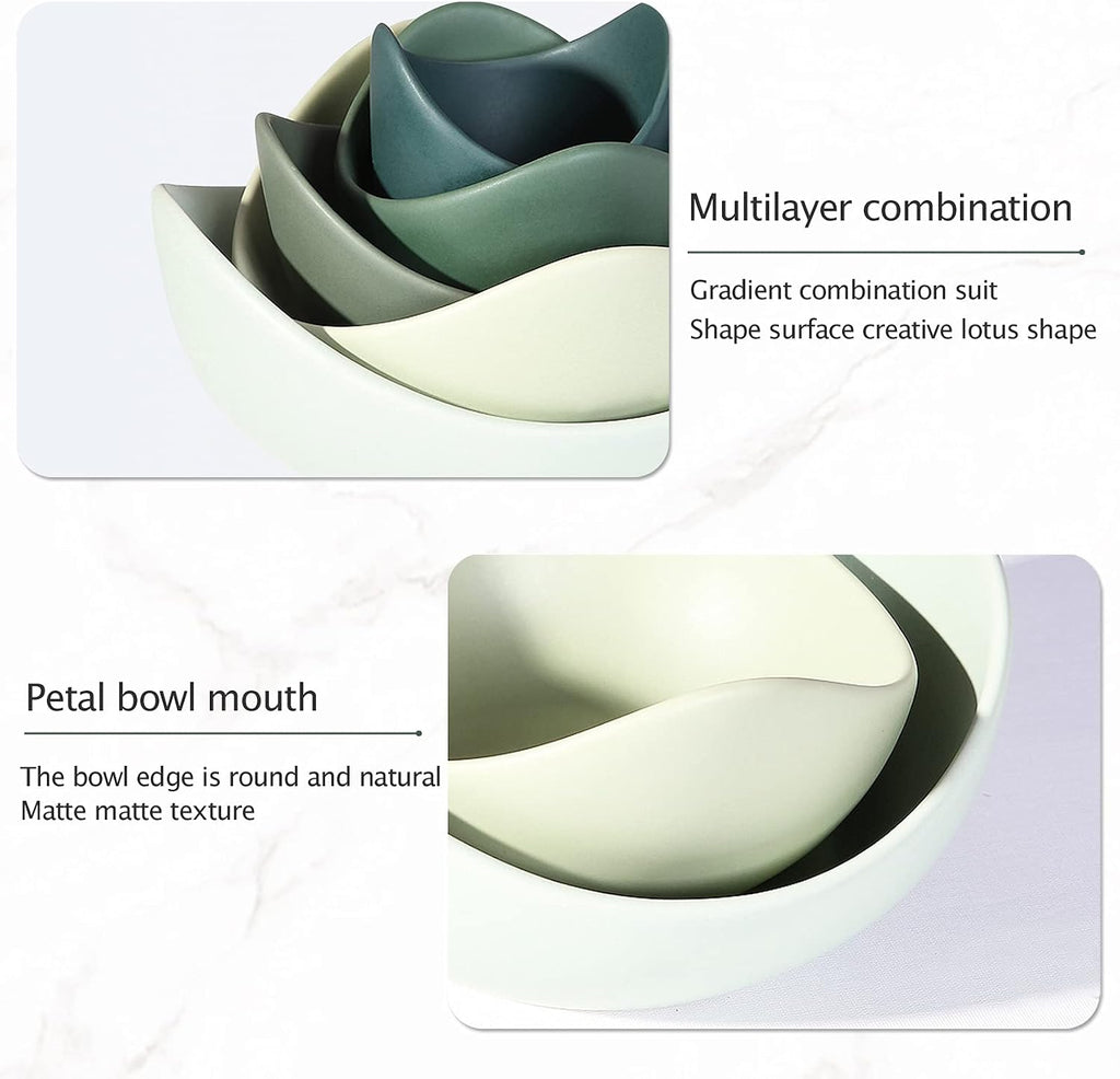 Premium 5Piece Ceramic Serving Bowls Set Blooming Lotus Shape Assorted Sizes for Salads Soups Ramen Daily Dining and