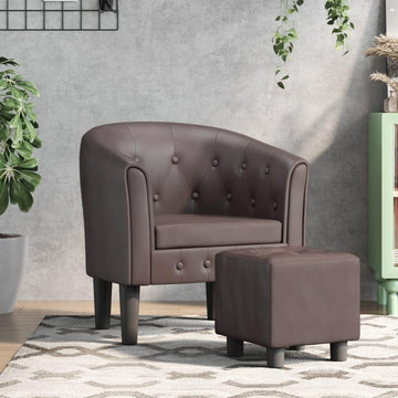 Modern Lounge Chair and Ottoman — Brown Faux Leather