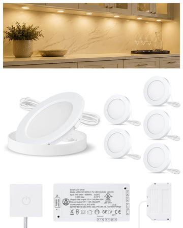 Under Cabinet Lights Plug in with Wired Touch Dimmer Switch,Recessed or Surface Mount,Natural White 3000K 12V 2W(12W