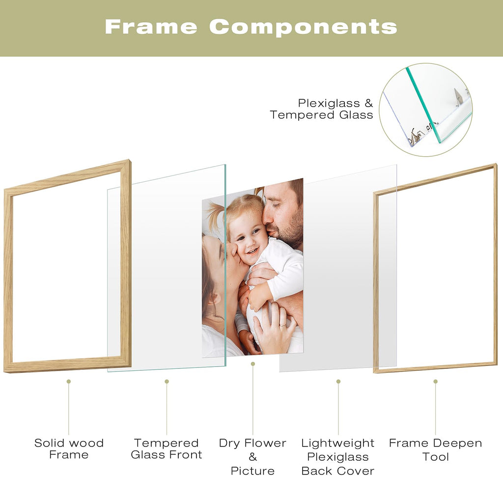 16x20 Floating Picture Frame - Natural Wood Solid Wood for Pressed Flower