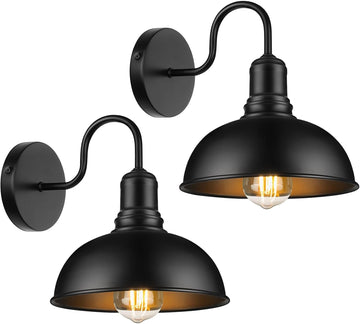 Outdoor Wall Sconce, 2 Pack Exterior Waterproof Farmhouse Barn Light Fixture, Black Garage Wall Lantern