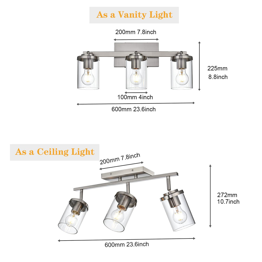 Modern Semi-Flush Mount Ceiling Light 3-Light Adjustable Ceiling Spotlight Brushed Nickel Kitchen Track Lighting