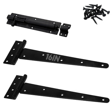 16 Inch Heavy Duty Gate Hinges Slide Bolt Latch Kit 2PCS Barn Door Hardware