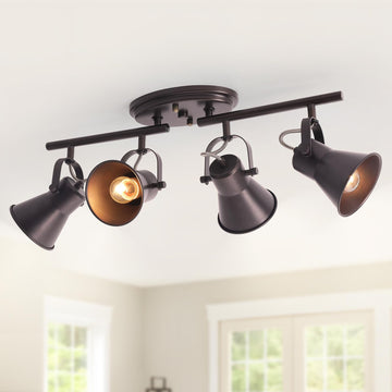 Brown Track Lighting Fixtures Ceiling, Directional Ceiling Spotlight with 4 Rotatable Heads, Modern