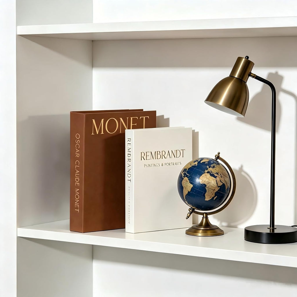 Decorative Faux Books Set of 2, Coffee and Cream | Textured Stripes, Neutral Aesthetic, For Shelf Styling, Living