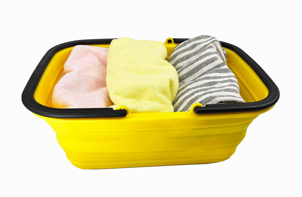 Collapsible Plastic Tub with Handle 9.2L (2.3 gallons) - Portable Outdoor Picnic Basket/Crate - Foldable Basin for