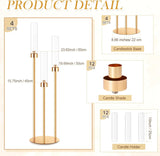 4 Set 3 Arm Candelabra Centerpiece 33.8 Inch Candle Holder Gold Candelabra Metal Floor Pillar Candlesticks for Tables