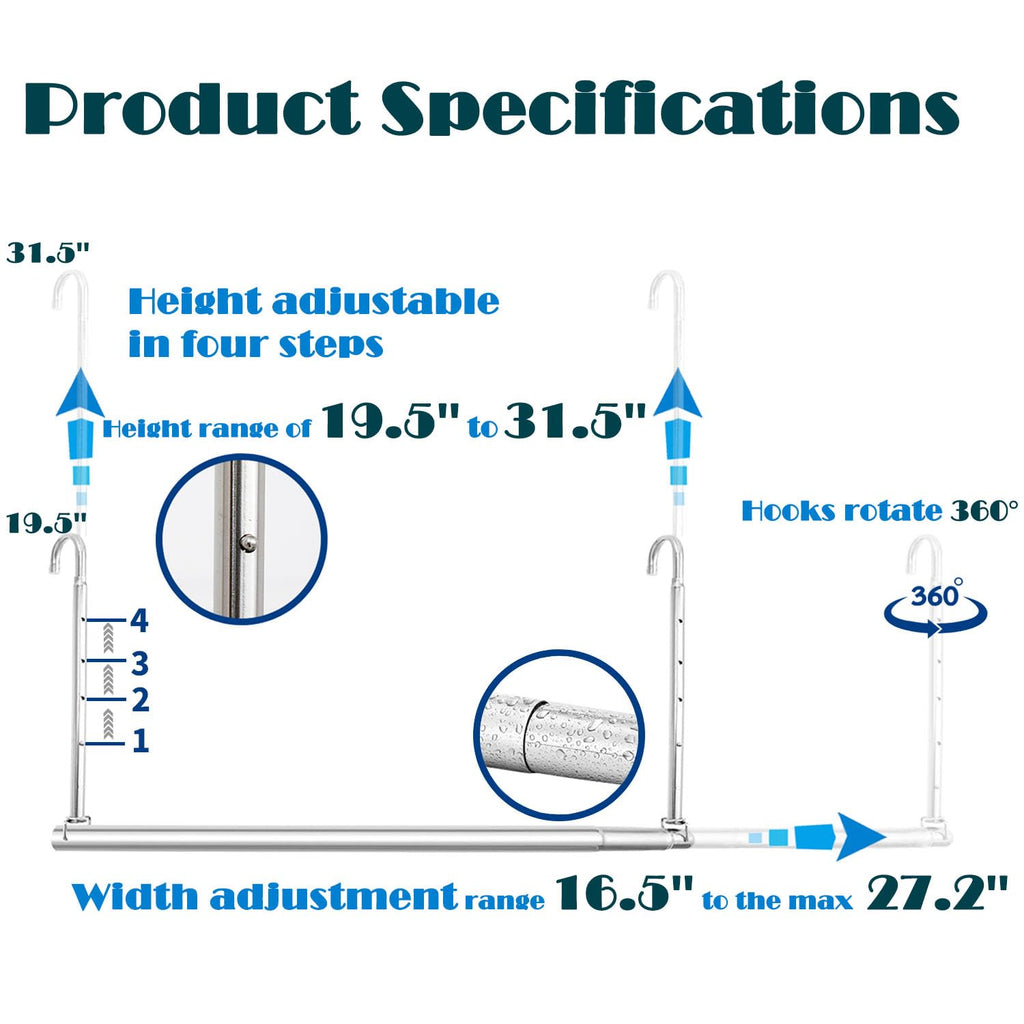 Closet Hanging Rod, Adjustable Width and Height Chrome