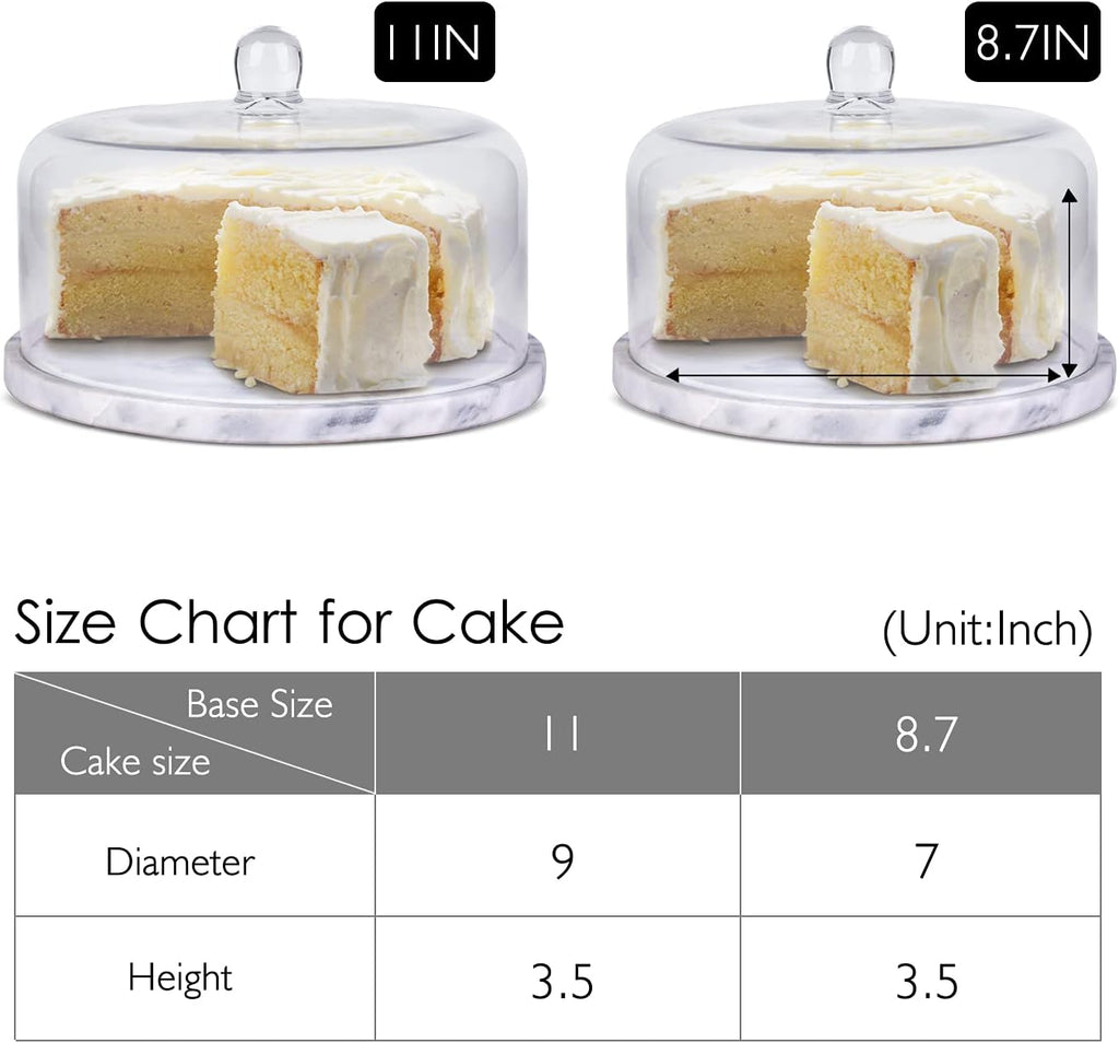 Marble Cake Stand with Glass Dome Lid, 8.7-Inch Serving Plate