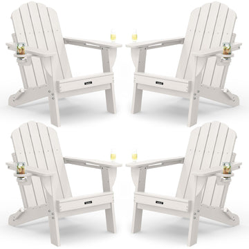 Folding Adirondack Chairs Set of 4, Plastic Patio Chair with 2 Cup Holders