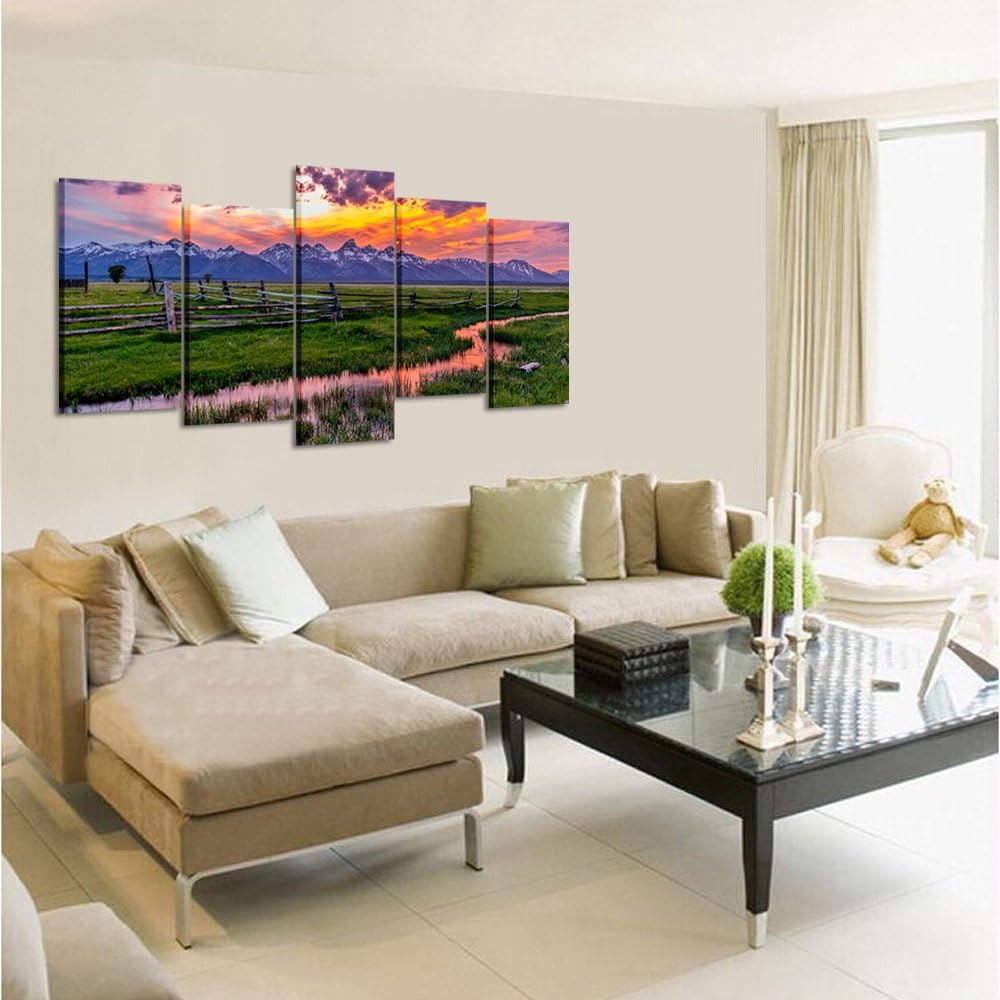 5 Pieces Grand Teton National Park USA Landscape Wall Art Canvas Print Sunset Nature Picture Modern Home Decor