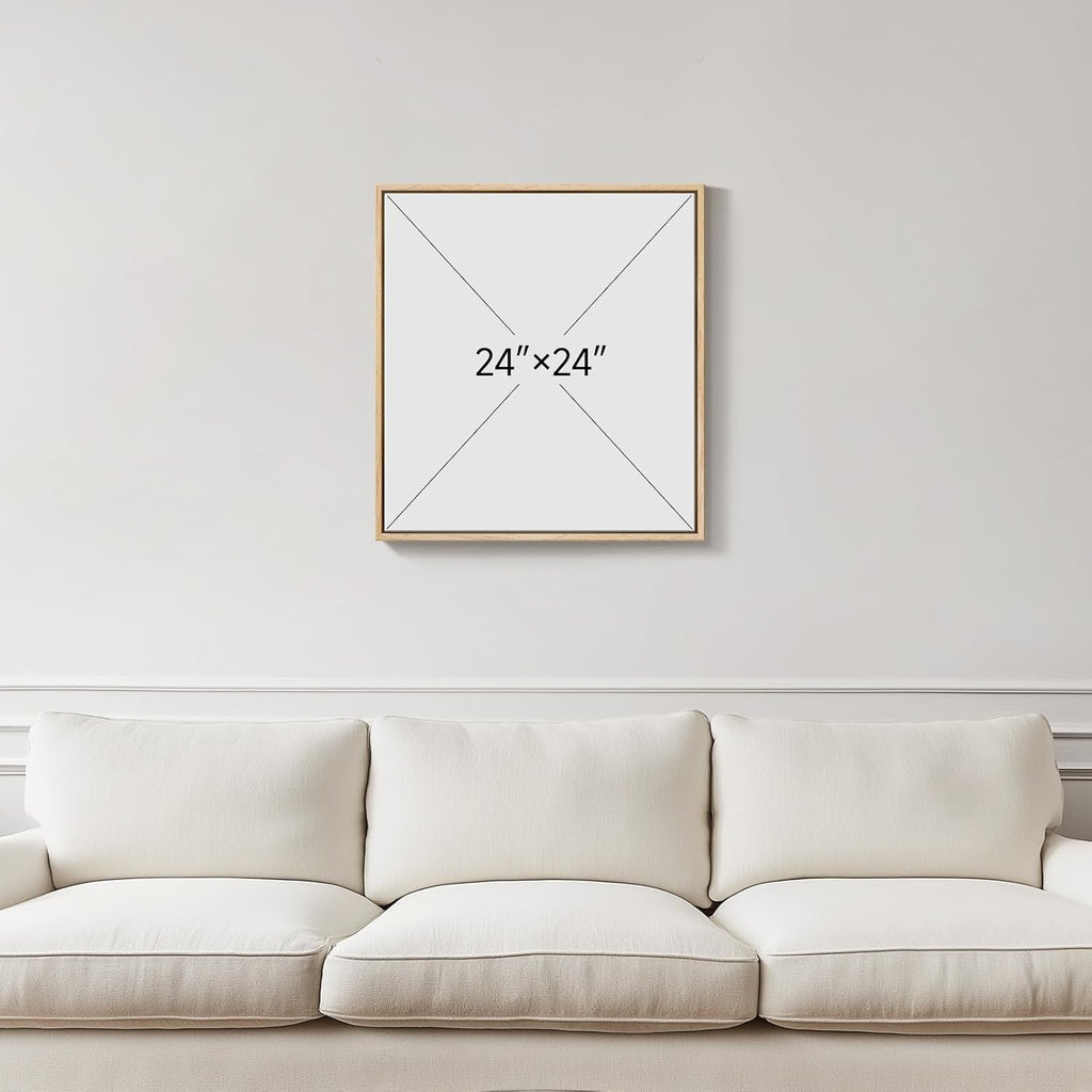 Framed Square Boho Abstract Floral Wall Art , Neutral Flower Watercolor Painting Print Canvas Artwork for Walls