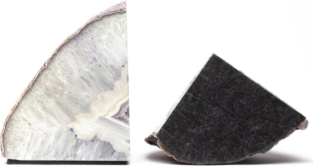 100% Natural Agate Bookends - Geode Book Ends for Books, Office, Living Room Decor (Light Purple, 10-11 lbs)