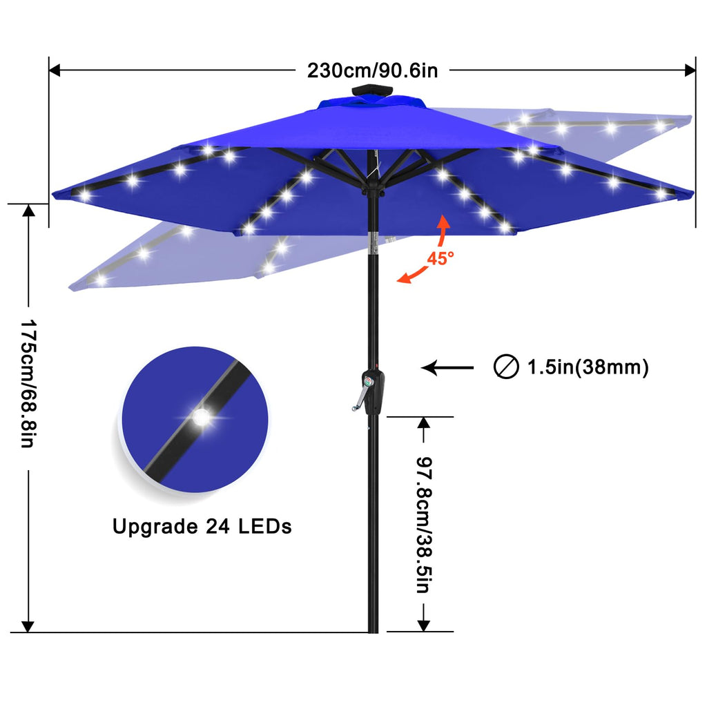 Solar Led Patio Umbrella with 24 Lights 7.5FT(Royal Blue)