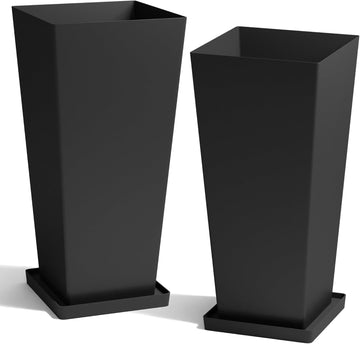 Large 28 in.Tall Planters Set of 2 for Indoor and Outdoor, Heavy Duty Plastic Black Modern Taper Flower Plant Pots