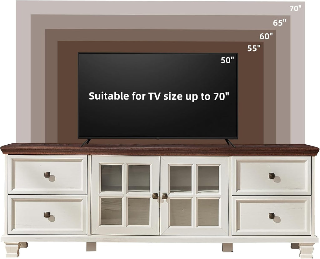TV Stands for Living Room, Farmhouse Entertainment Center, Rustic Wood TV Stand with Drawers for 75 Inch TV, White