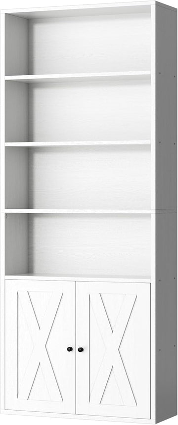 Bookshelf, Industrial Bookshelves and Bookcases with Doors Floor Standing 6 Shelf Display Storage Shelves 70.6 inches