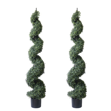 5' Artificial Cypress Spiral Boxwood Topiaries Tree in Plastic Pot Outdoor and Indoor Home Decor (2 Pack)