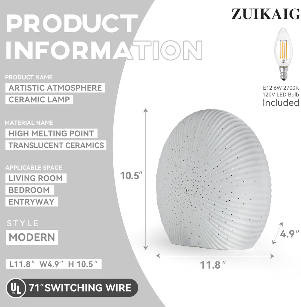 10.5"Modern Ceramic Table Lamp,White bedside table lamp, night Lamp,Decorative Lamp,Ambient lighting,Artistic lamp