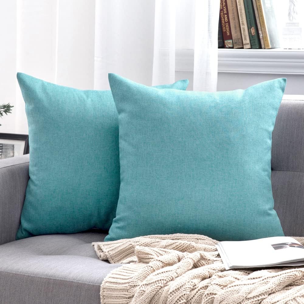 Pack of 2 Decorative Outdoor Solid Waterproof Throw Pillow Covers Faux Linen Garden Farmhouse Coastal Cushion Cases