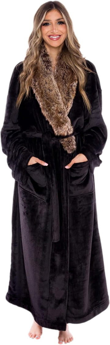 Premium Womens Robe with Shawl Collar, Plush Bath Robe for Women, Fluffy, Warm, Fleece Women's Bathrobe