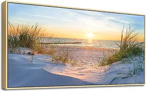 Framed Wall Art Modern Wall Decor Beach Landscapes Painting Coastal Picture Ocean Sunset Artwork for Walls Canvas
