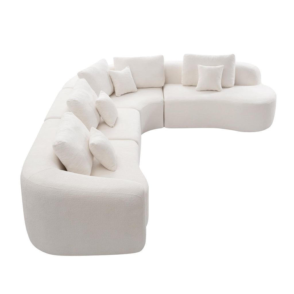 136.9" Curved Modular Boucle Sectional Sofa, 7 Seats, White